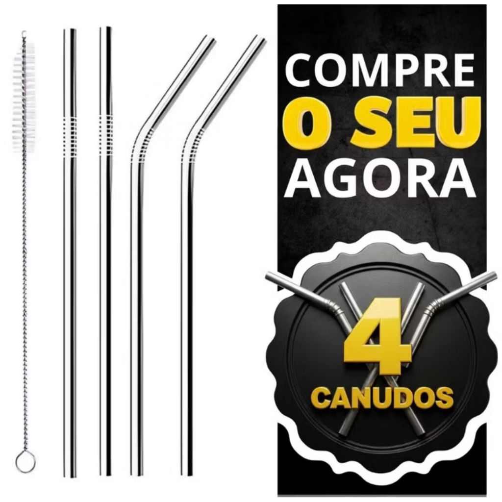 Kit 4 Canudos Reutilizáveis de Aço Inox com Esco