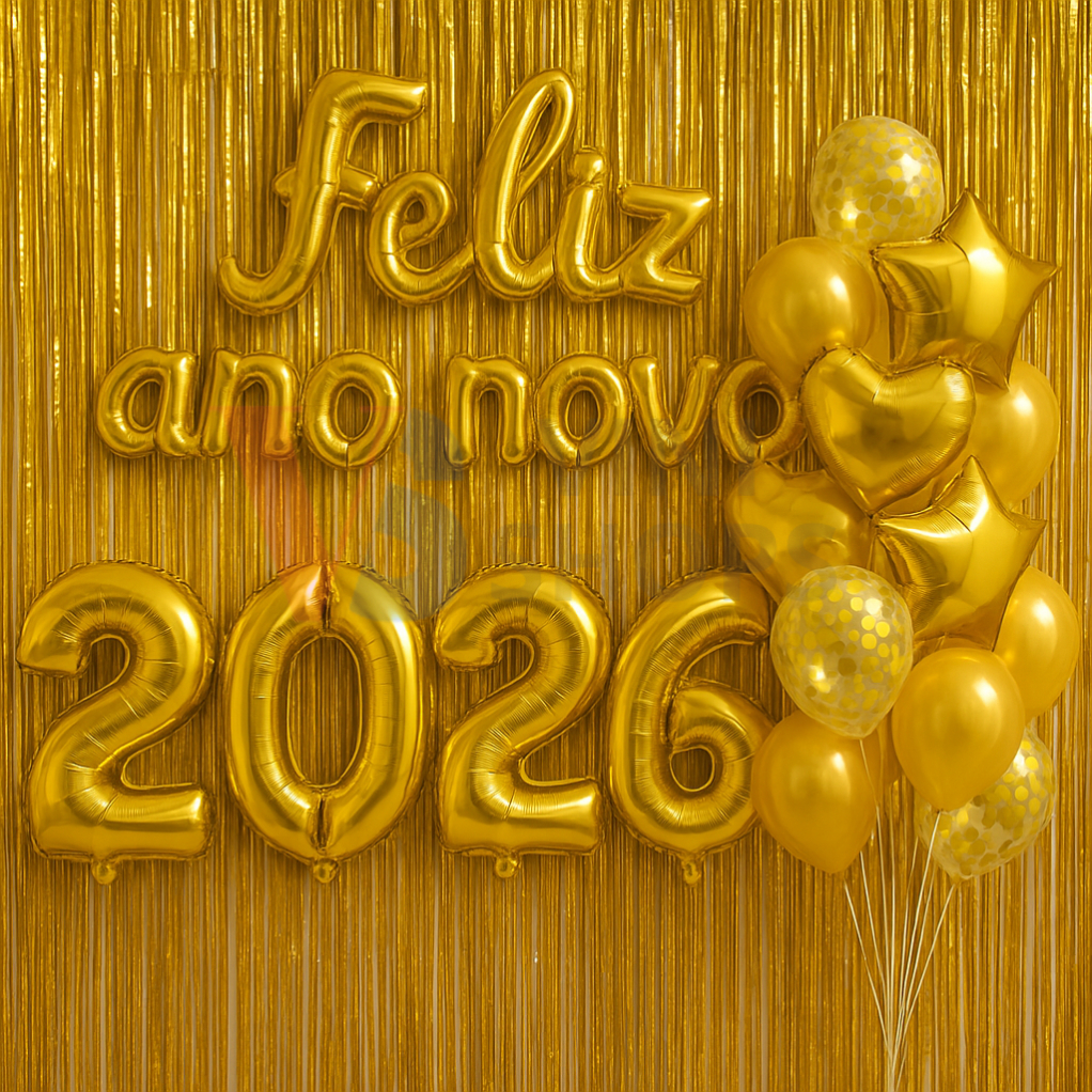 Kit Balão Feliz Ano Novo Metalizado Decoração F