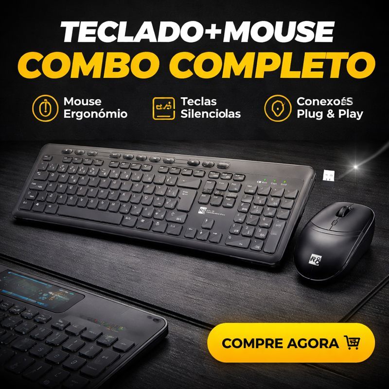 Kit Teclado e Mouse Sem Fio Premium Design Moderno