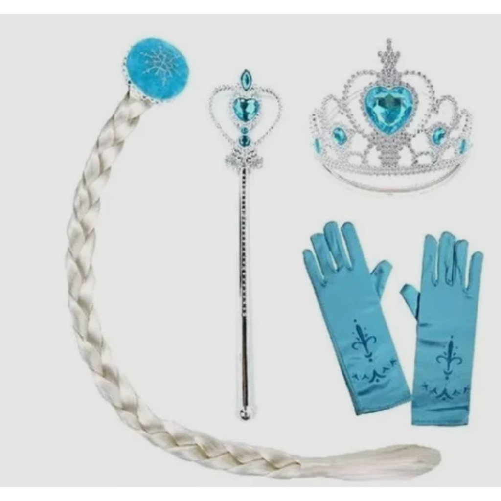 Kit Frozen Elsa Com Varinha, Coroa, Luva e Trança