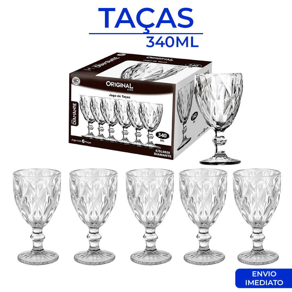 Jogo Taças Vidro 340Ml Diamond Bico Jaca Abacaxi 