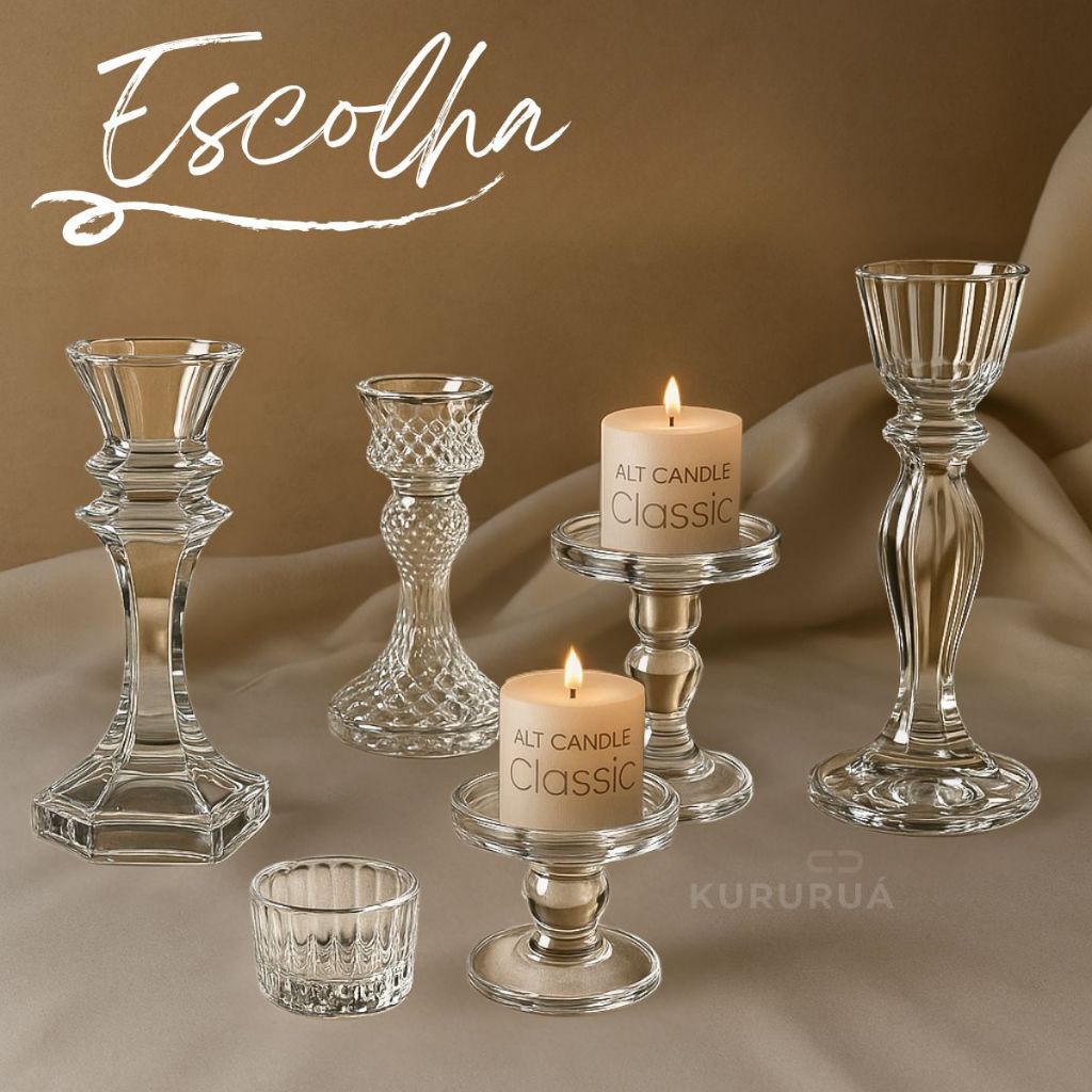 Castiçal de Vidro Porta Vela Palito Espiral Decor