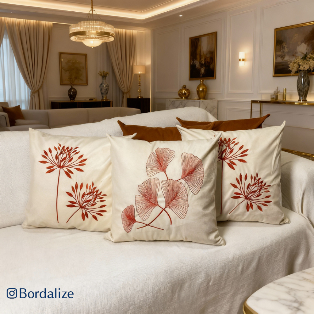 Kit de Capa de Almofada Bordada Suede Decorativa &
