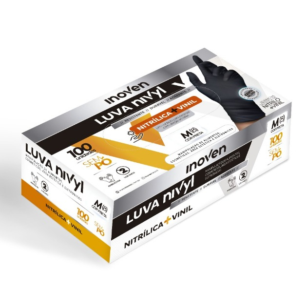 Kit C/ Até 3 Caixas Luva Vinil Preta Descartável