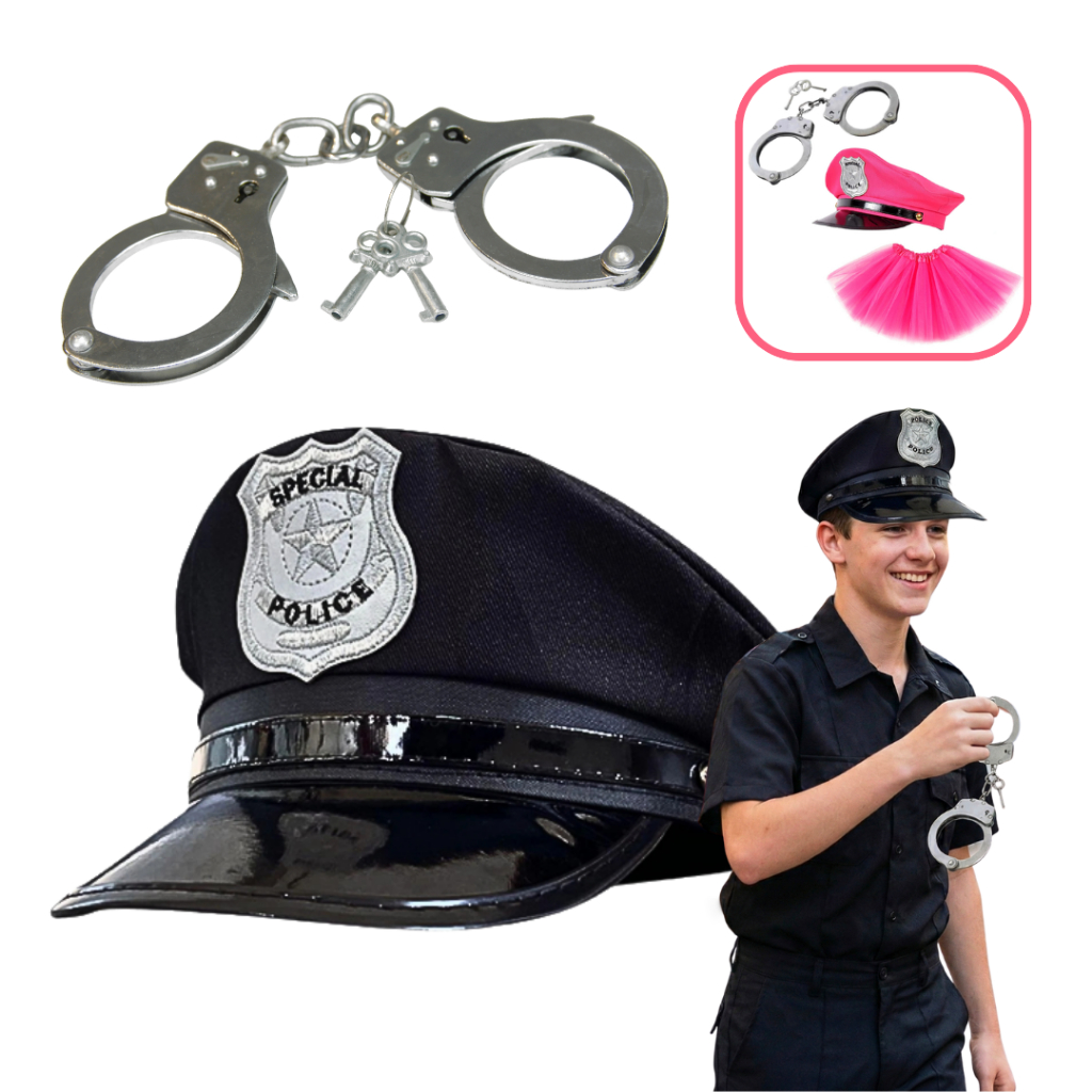 Fantasia Kit Chapéu de Polícia Policial Algemas 