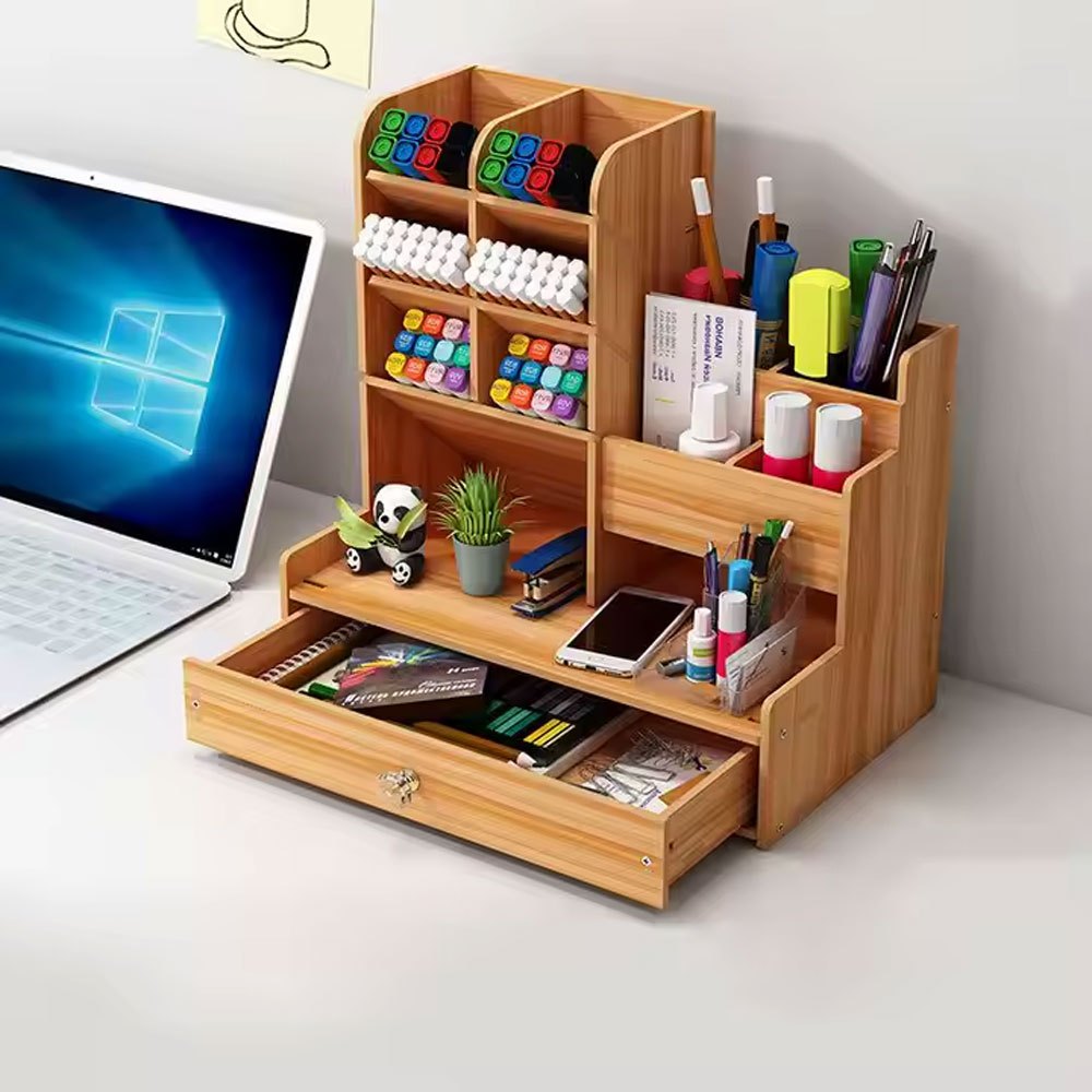 Organizador De Mesa Escritório Multiuso C/ Gaveta