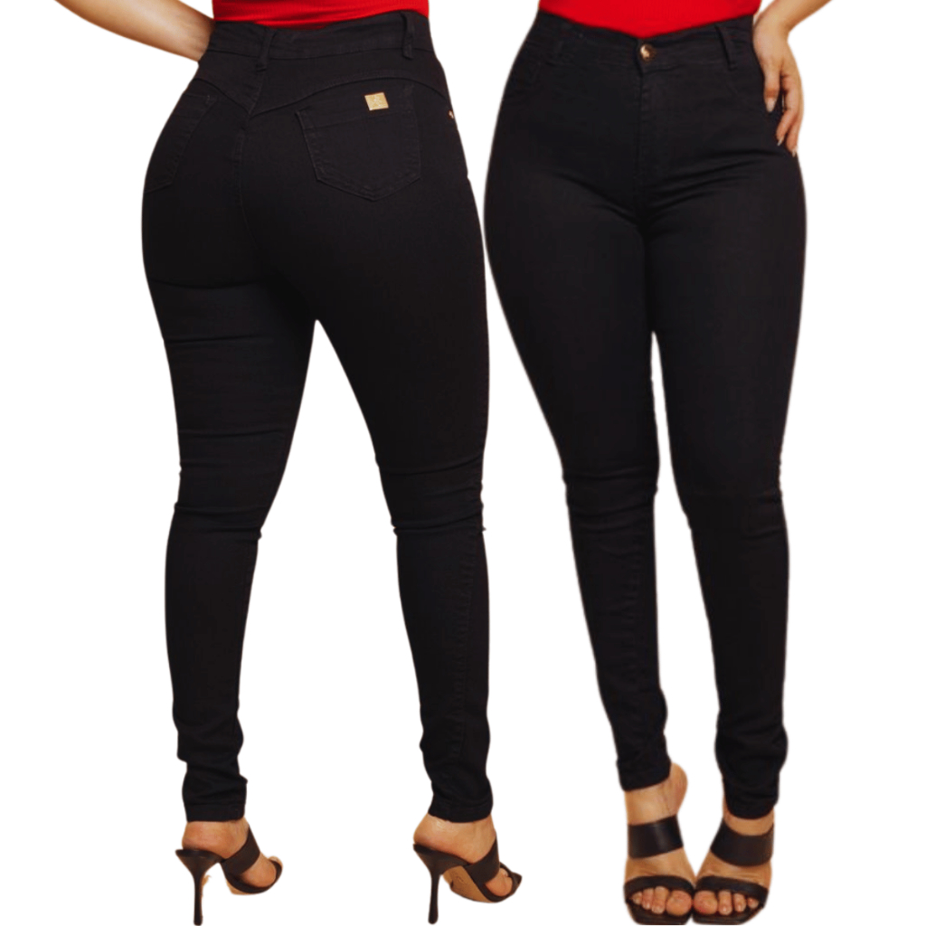 Calça Jeans Feminina Preta Empina Bumbum Cintura 