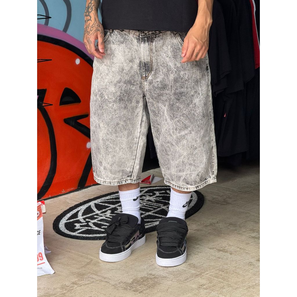 bermuda jeans larga marmorizado baggy estonado cin