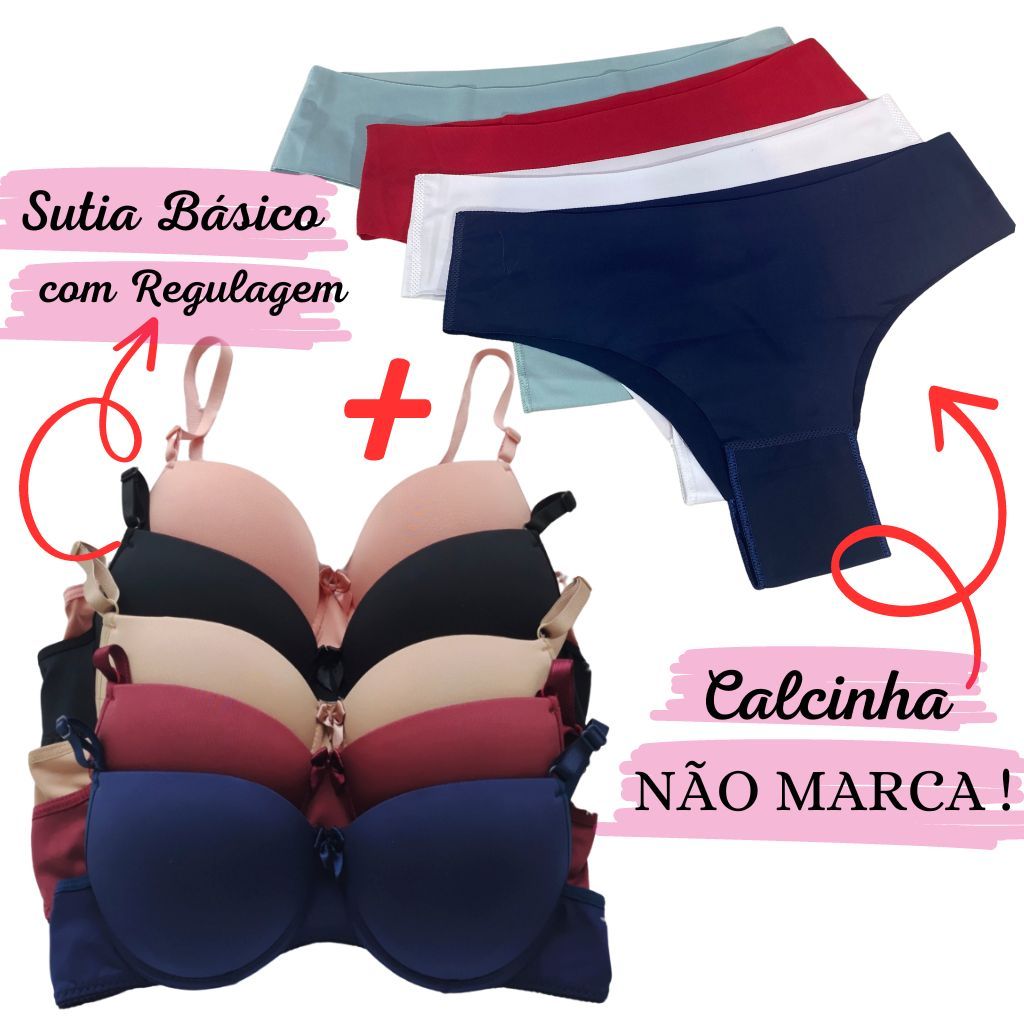 Kit 5 Sutiãs Básico + Kit 5 Calcinhas Sem Costur