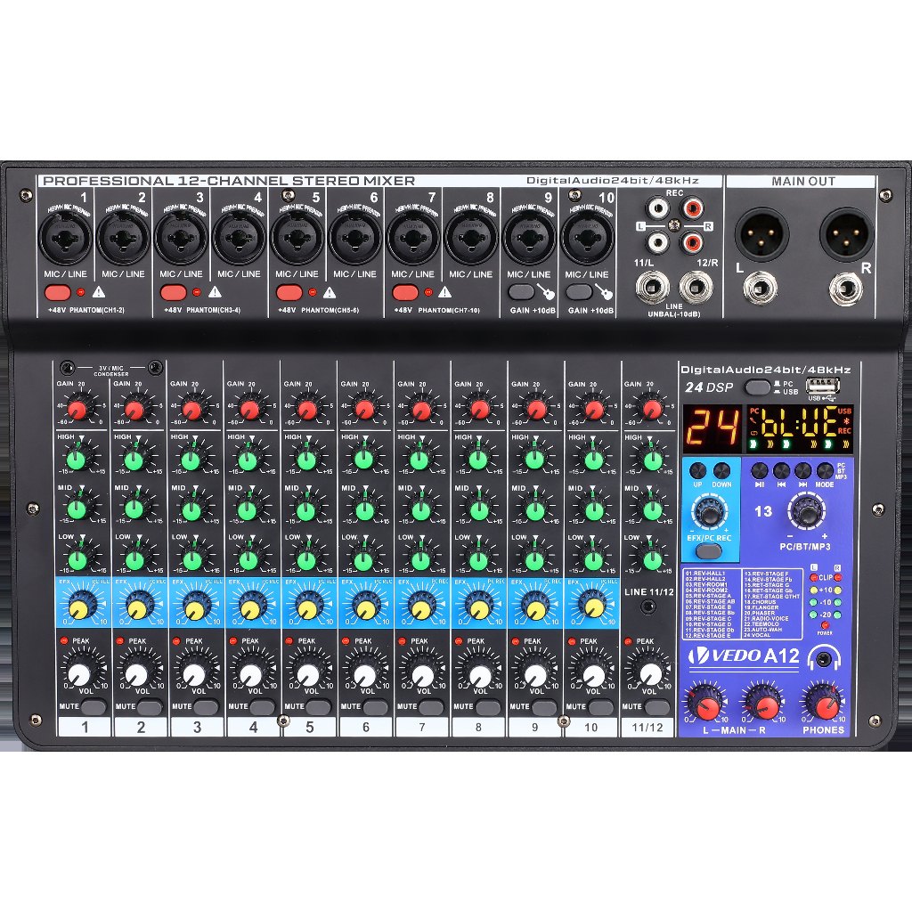 VEDO A12 Mesa De Som 12 Canais Mixer De áudio Blu