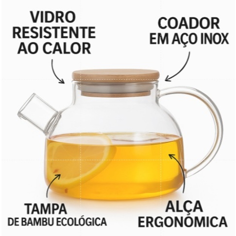 Chaleira Bule de Vidro Borossilicato 1L com Tampa 