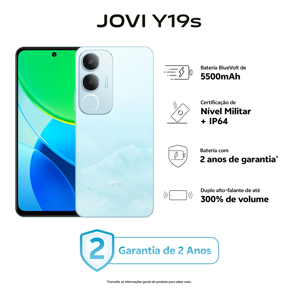 JOVI Y19s 256GB, 4+4GB RAM Turbo, Câmera 50MP, Ba