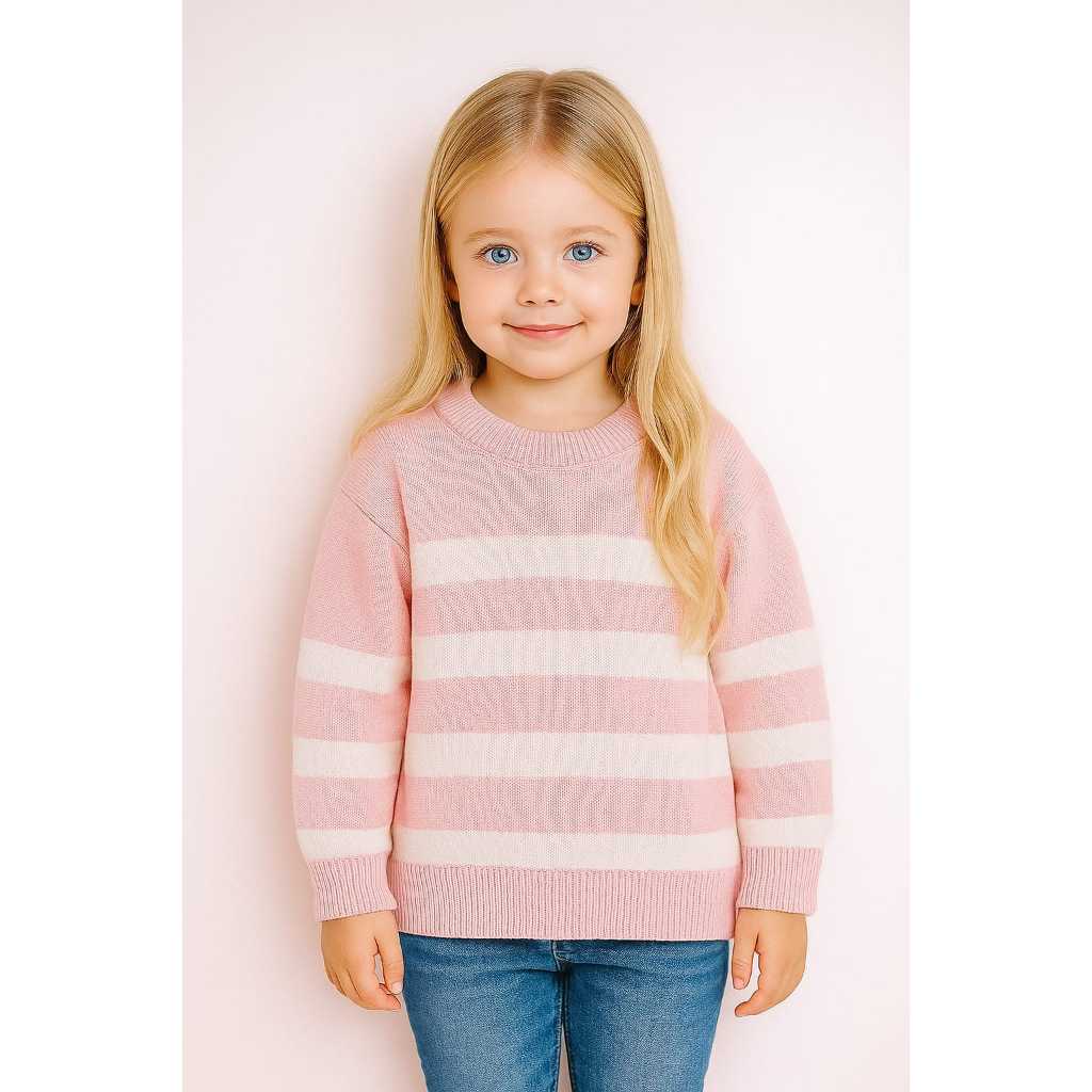 Blusa Sueter Tricot Infantil Menina Listras com Pe