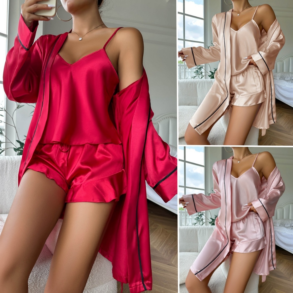3 Peças Conjunto De Roupa Dormir Elegante Pijama 