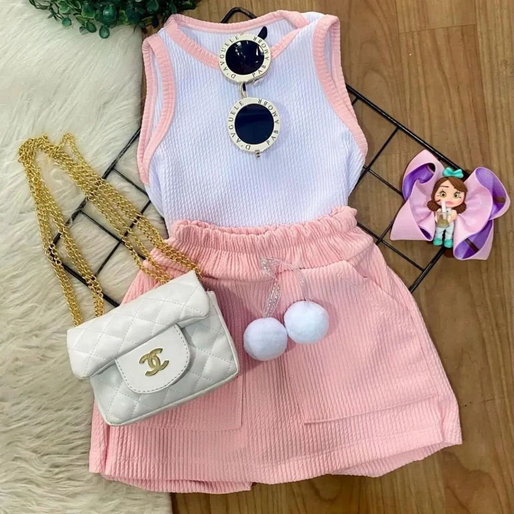 Conjunto Infantil Menina Juvenil Short saia e Rega