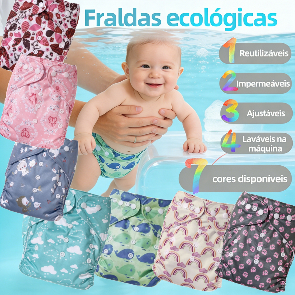 Fralda Ecológica Reutilizável Ajustável Bebê I