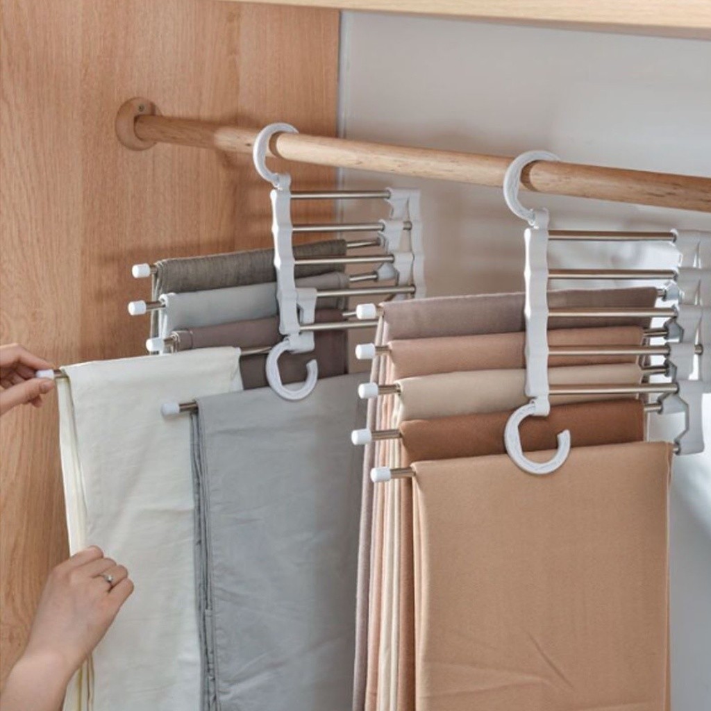 Kit 3 Cabide Multifuncional Calca de Inox 5 Diviso