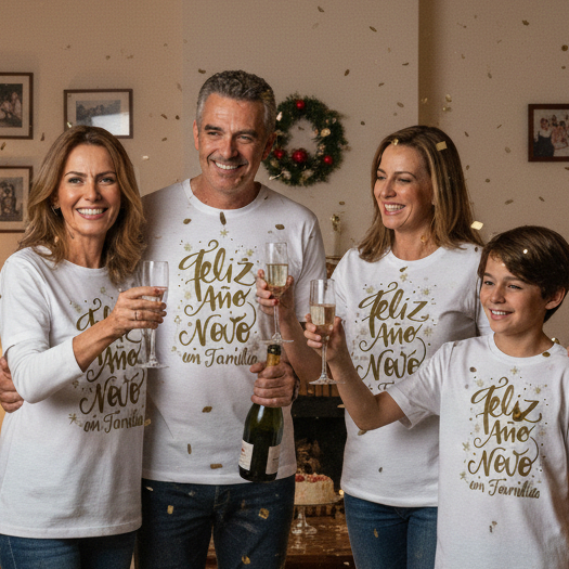 Camiseta Feminina  Masculina e Infantil de Ano Nov