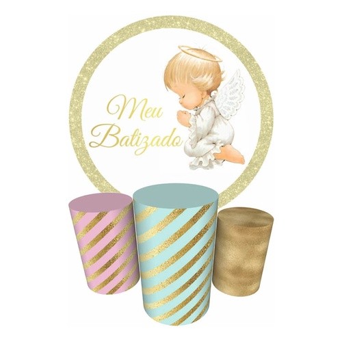 Trio Capas Cilindro + Painel Redondo 1,50m Batizad