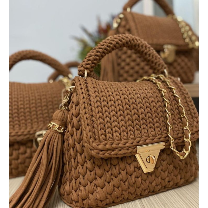 Bolsa de Ombro Feminina Artesanal em Crochê Premi