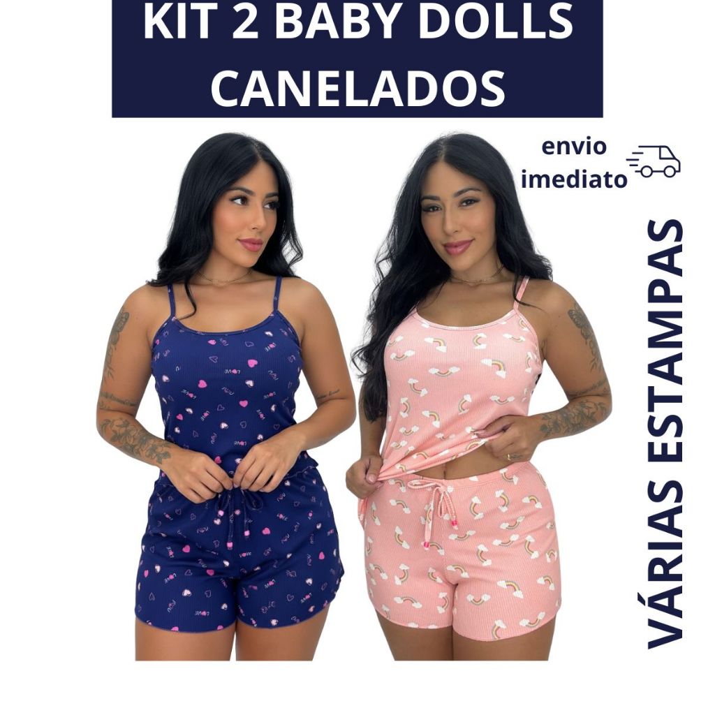 KIT C/2 Baby Doll Pijama Feminino em Suede Canelad