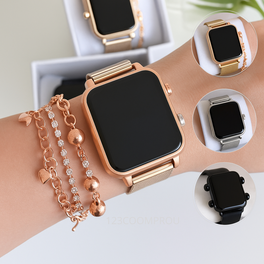 Relógio Digital Led De Pulso Feminino Quadrado Co