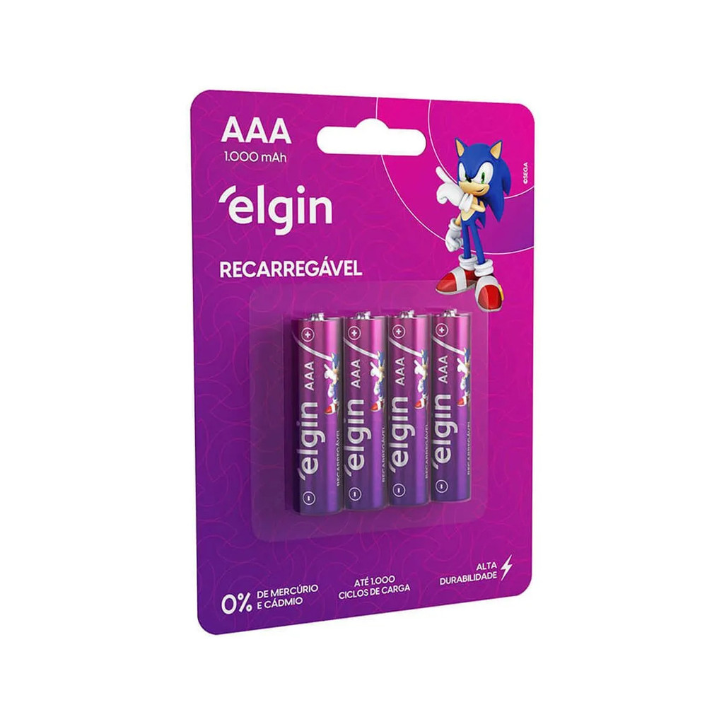 Pilha Recarregável AAA Palito 1000mAh Elgin com 4