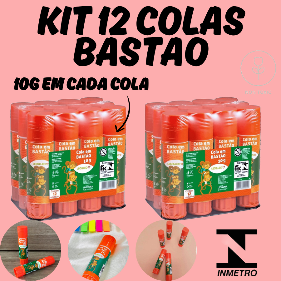 KIT 12 Colas Bastão 10g LeoELeo Material Escritó