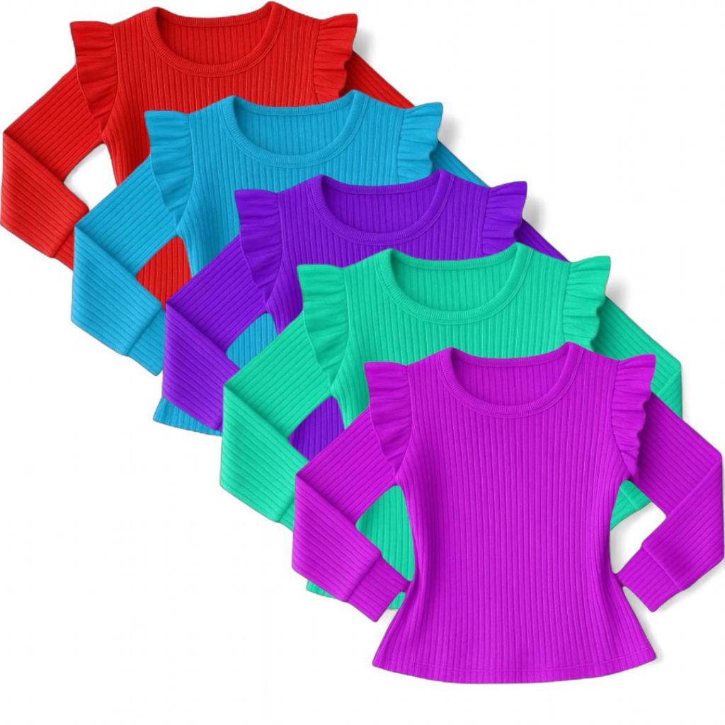 KIT com 3 Blusa Infantil Feminina Manga Longa Cane