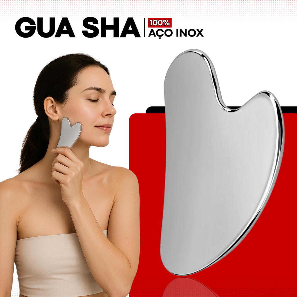 Placa de Massagem Facial Gua Sha em Aço Inox R