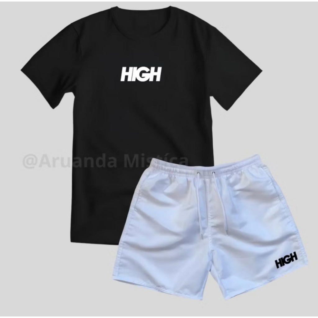 Kit Camiseta e Short Masculino Camisa Gola Redonda