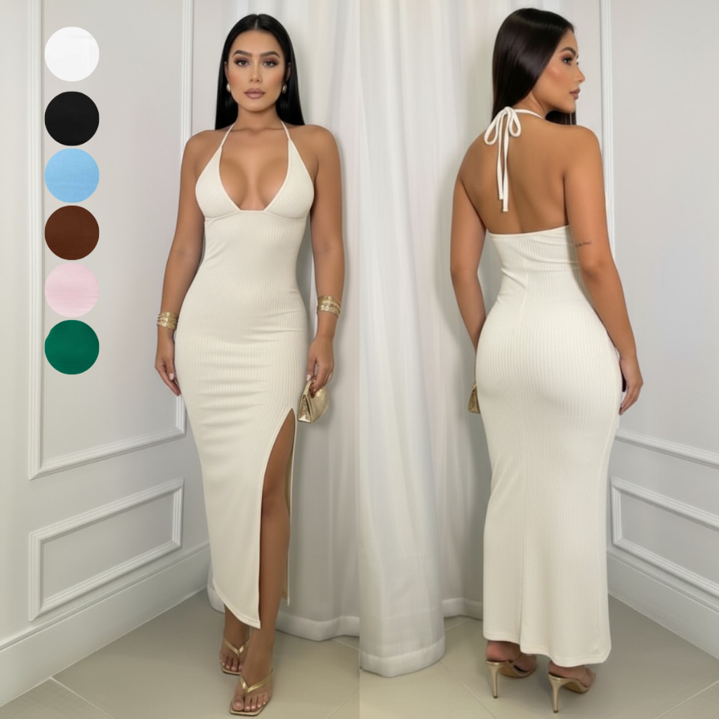 Vestido Verona Feminino Longo Com Decote Fenda Lat