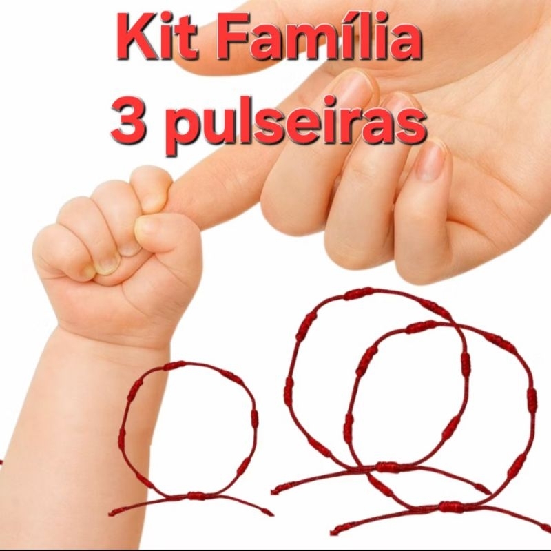 Kit Família pulseira kabbalah 7 nós. 2 adultos 1