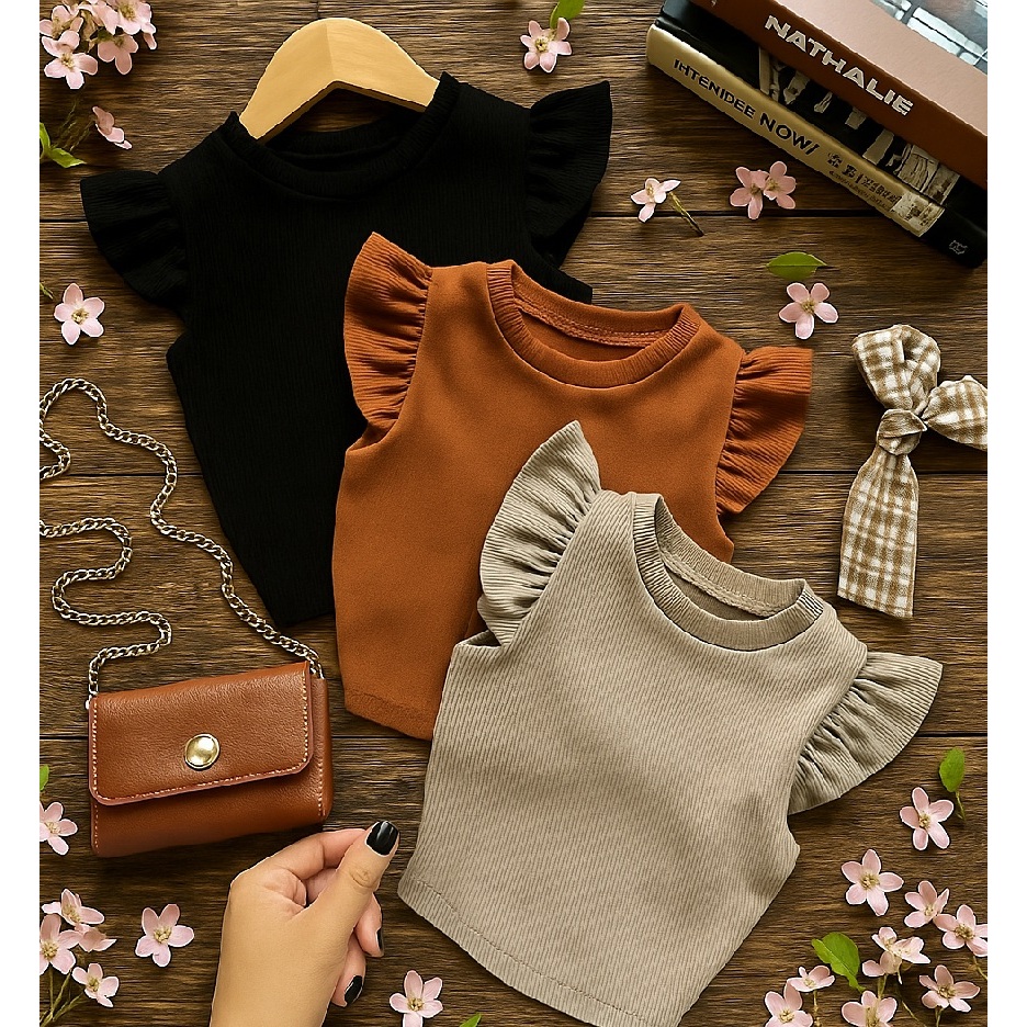 Kit com 3 Blusinhas Blusa Cropped Com Babado na Ma