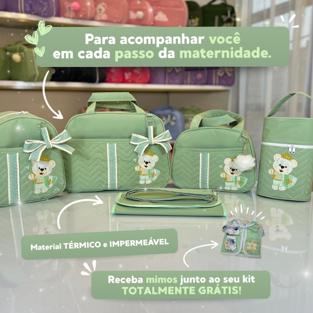 Kit Bolsa Maternidade Completo com 5 peças para M