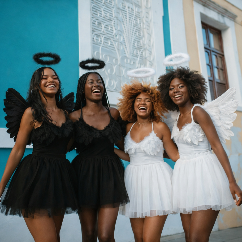 Kit Fantasia Anjo Preto Branco Asa Tiara Com Led S