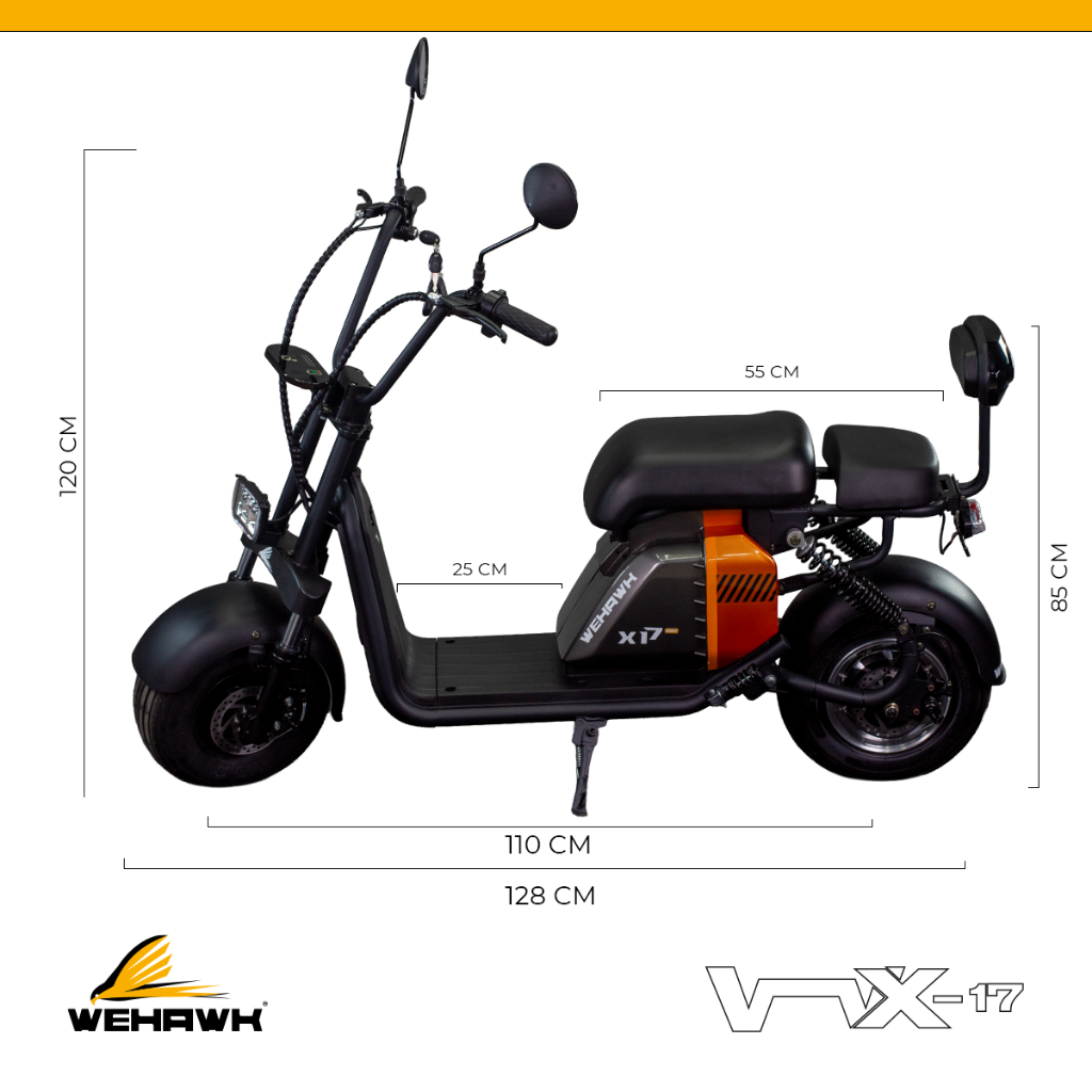 Scooter Moto Elétrica WeHawk X17 Light 1000W Bate