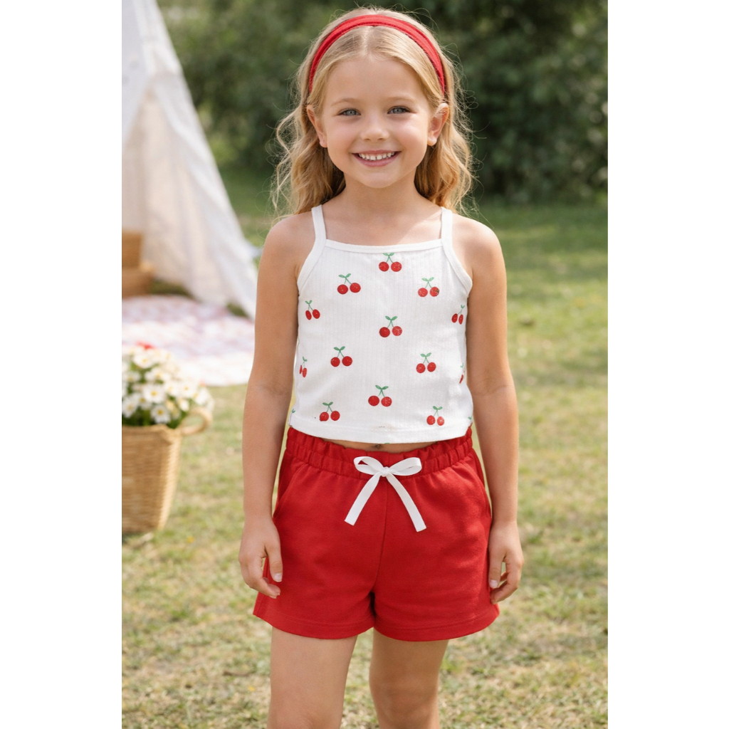 Conjunto Infantil Verão Blusa Canelada de Alça c