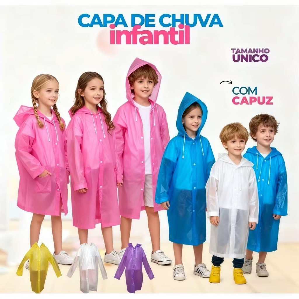 Capa de Chuva para Crianças Reforçada e Reutiliz