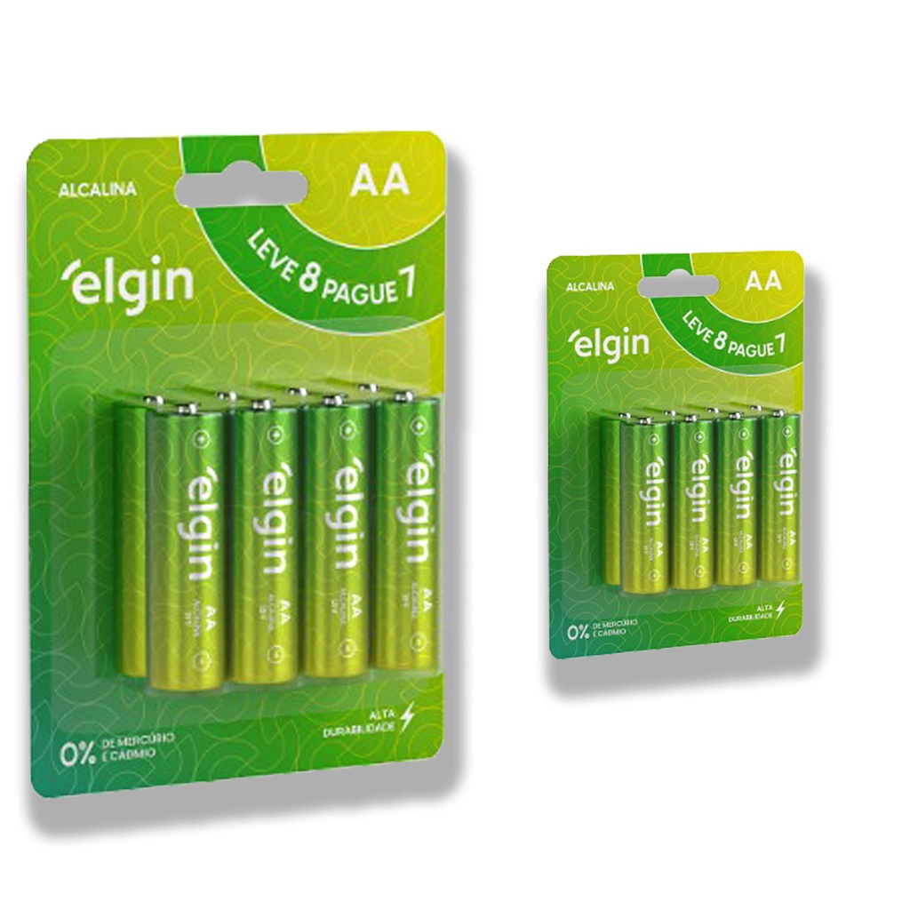 Pilha Alcalina AA Elgin Bateria 2A Pequena kit 16 