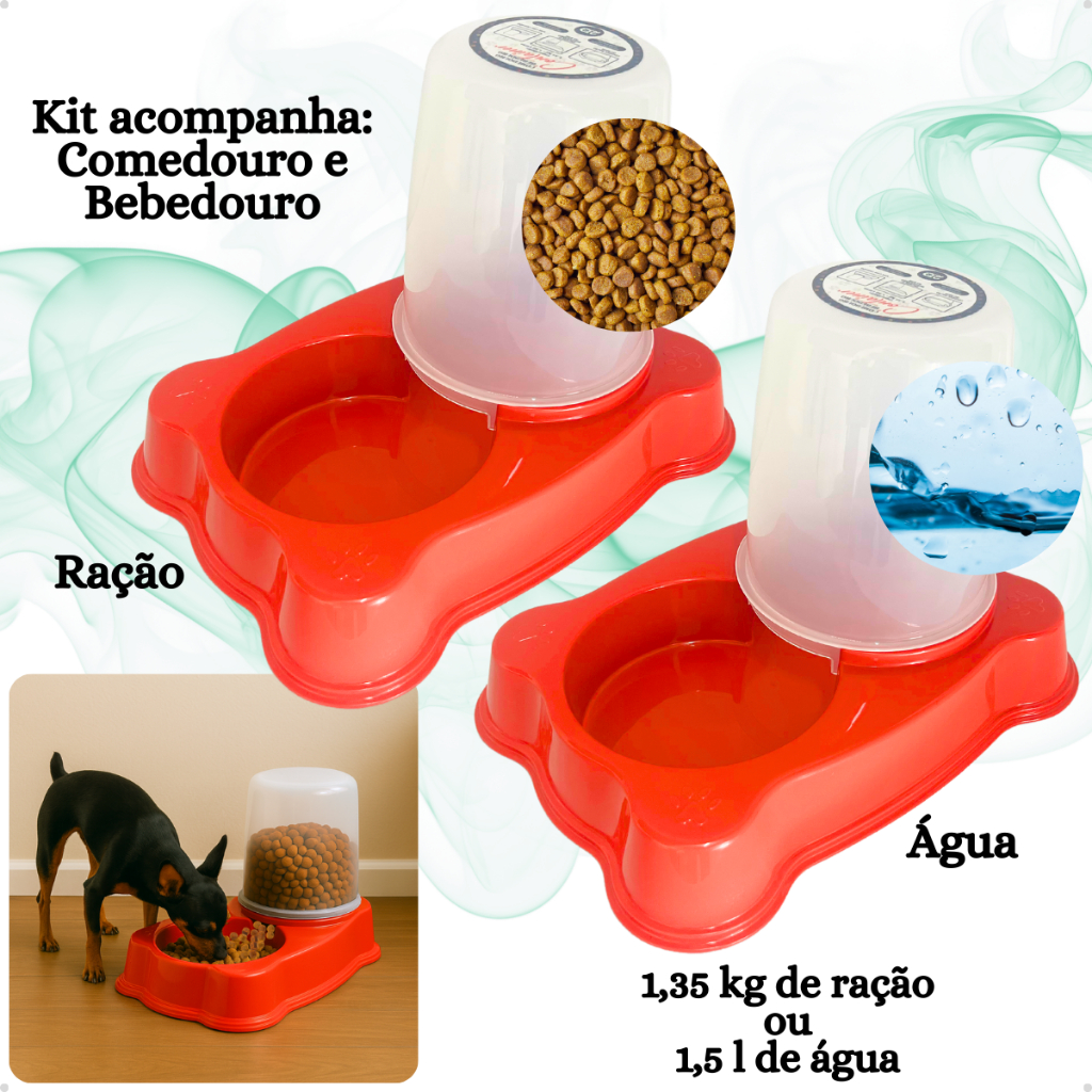 Kit Comedouro/Bebedouro Dupla Função Dispenser D