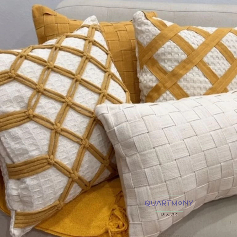 Kit Capa Almofada Amarelo Artesanal Decorativa Alg