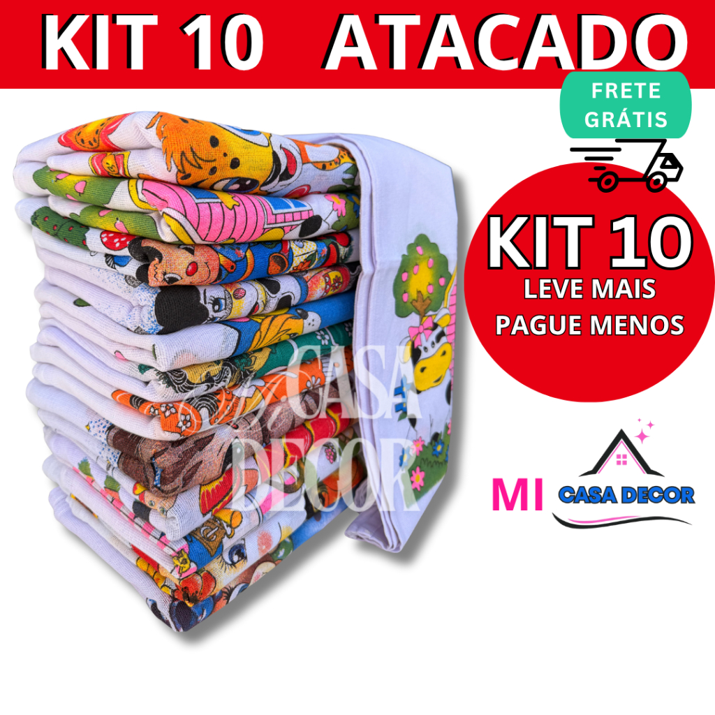 Pano De Prato  Estampado Bainha Kit Com 10 Peças