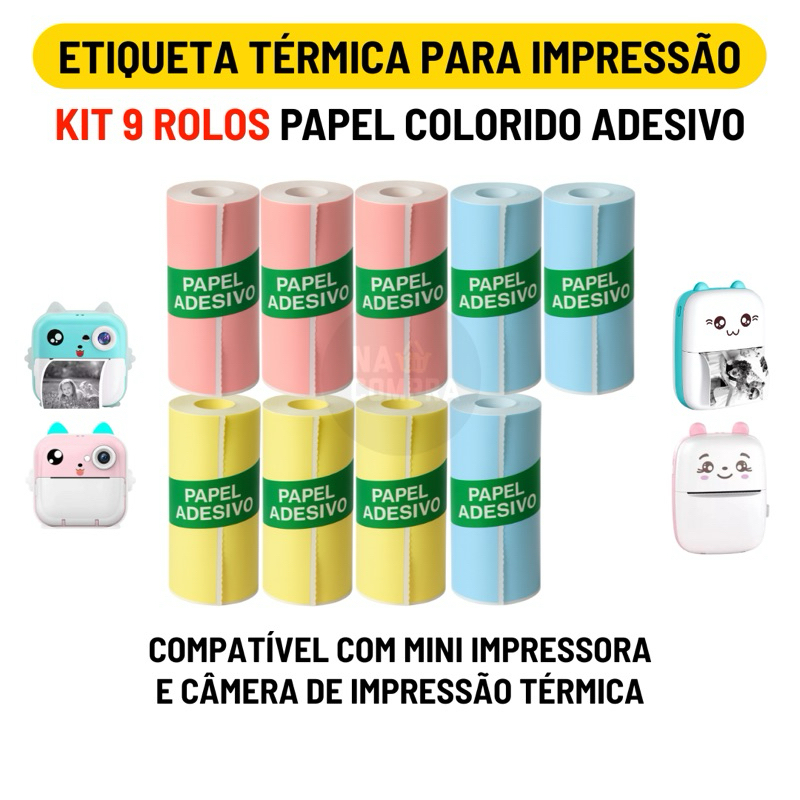 Kit 9 Bobina Etiqueta Térmica Adesiva Colorida 57