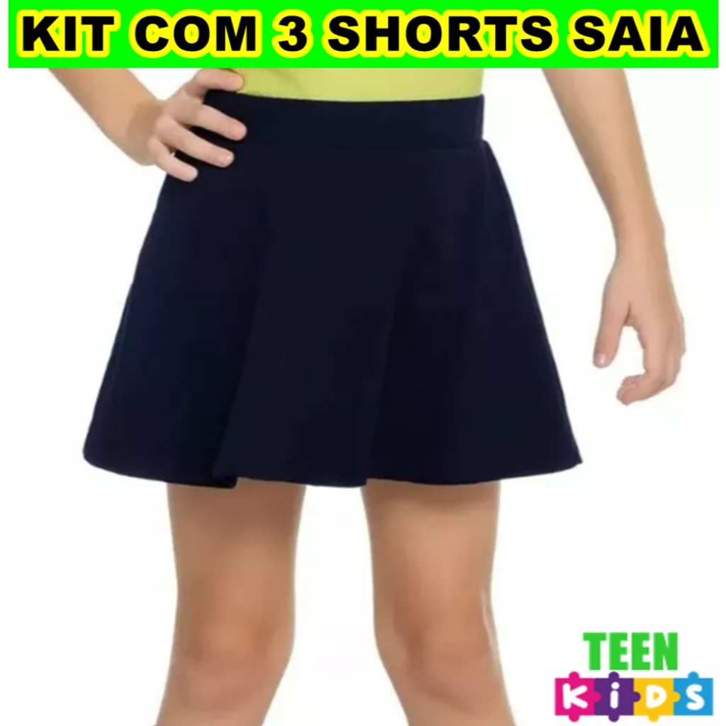 Kit Com 3 Shorts Saia Infantil Juvenil Moda 04 ao 