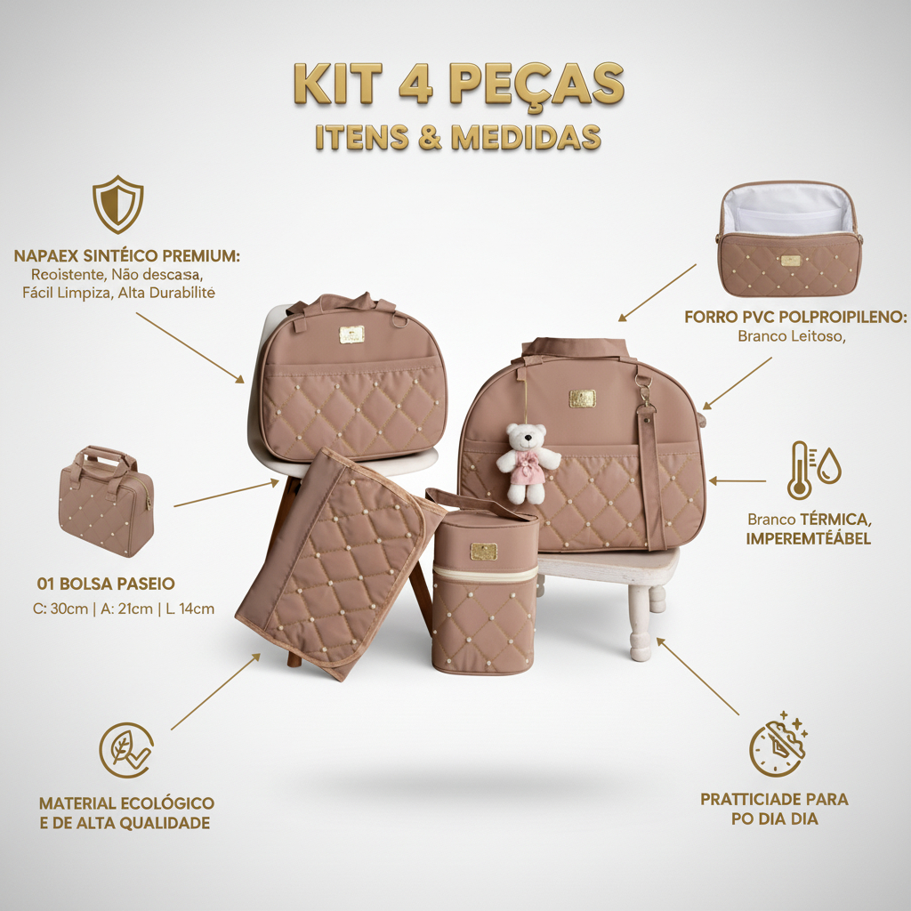 Bolsa Maternidade Kit 4 Peças com Urso l Térmica