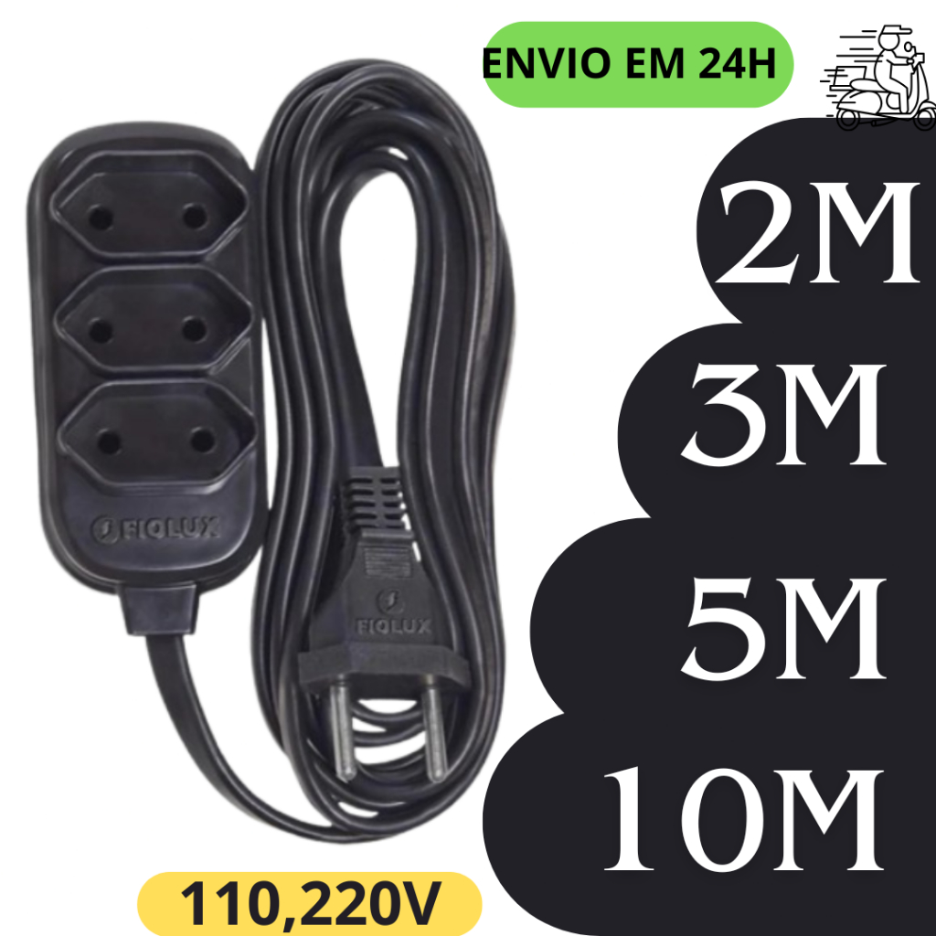 Extensão Elétrica Bivolt 2metros, 3metros, 5metr