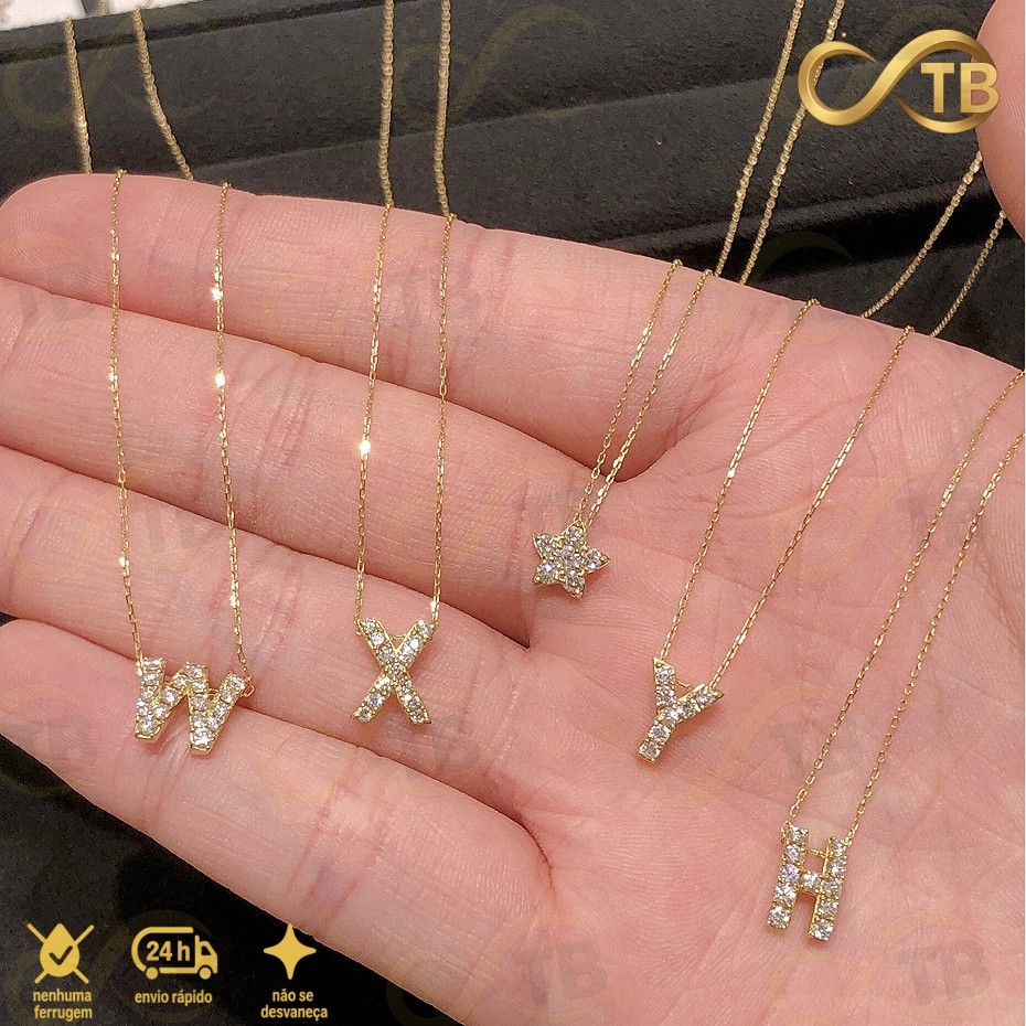 TB Moda Colar feminina Elegante com Letra de A-Z B