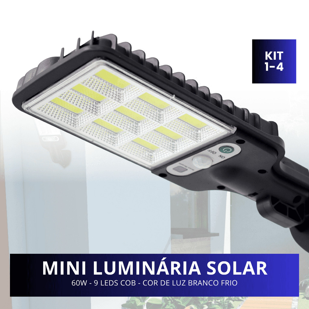 Mini Luminária Solar 9 Cob Poste Rua Parede Refle