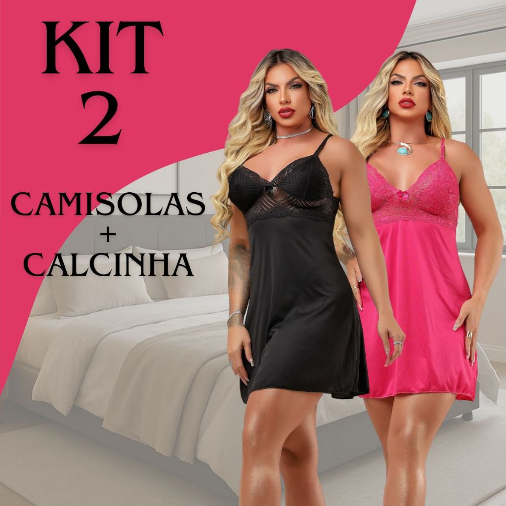 Kit Camisola Renda + Calcinha fio Sensual